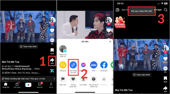 Sao chép liên kết video TikTok để tải không logo